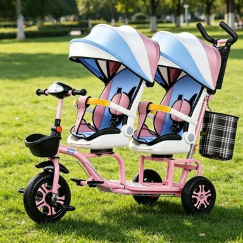 Triciclo plegable de dos plazas con pedales para niños - imagen 2