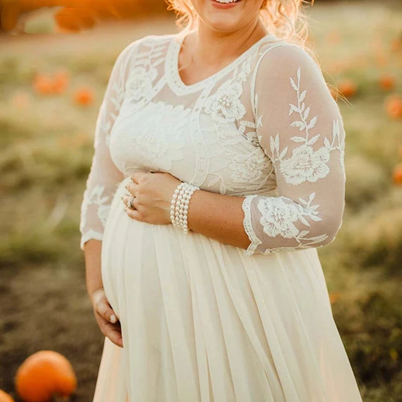 Vestido premamá gasa encaje manga larga - imagen 5