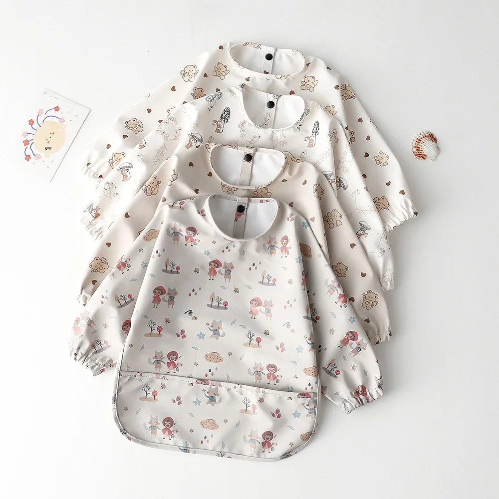 Bata de alimentación impermeable para bebé – Manga larga con animales - imagen 2