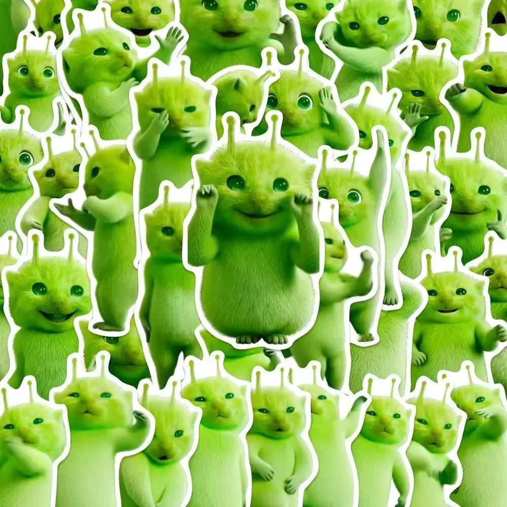 Pegatinas de gatos alienígenas verdes de dibujos animados - imagen 3
