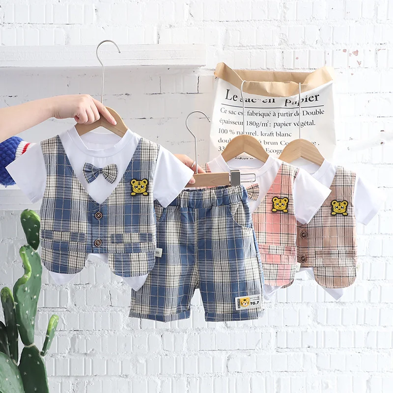 Conjunto veraniego infantil de algodon: camiseta a cuadros y shorts - imagen 3