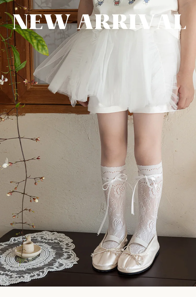Calcetines de encaje con lazo rosa detalle frontal