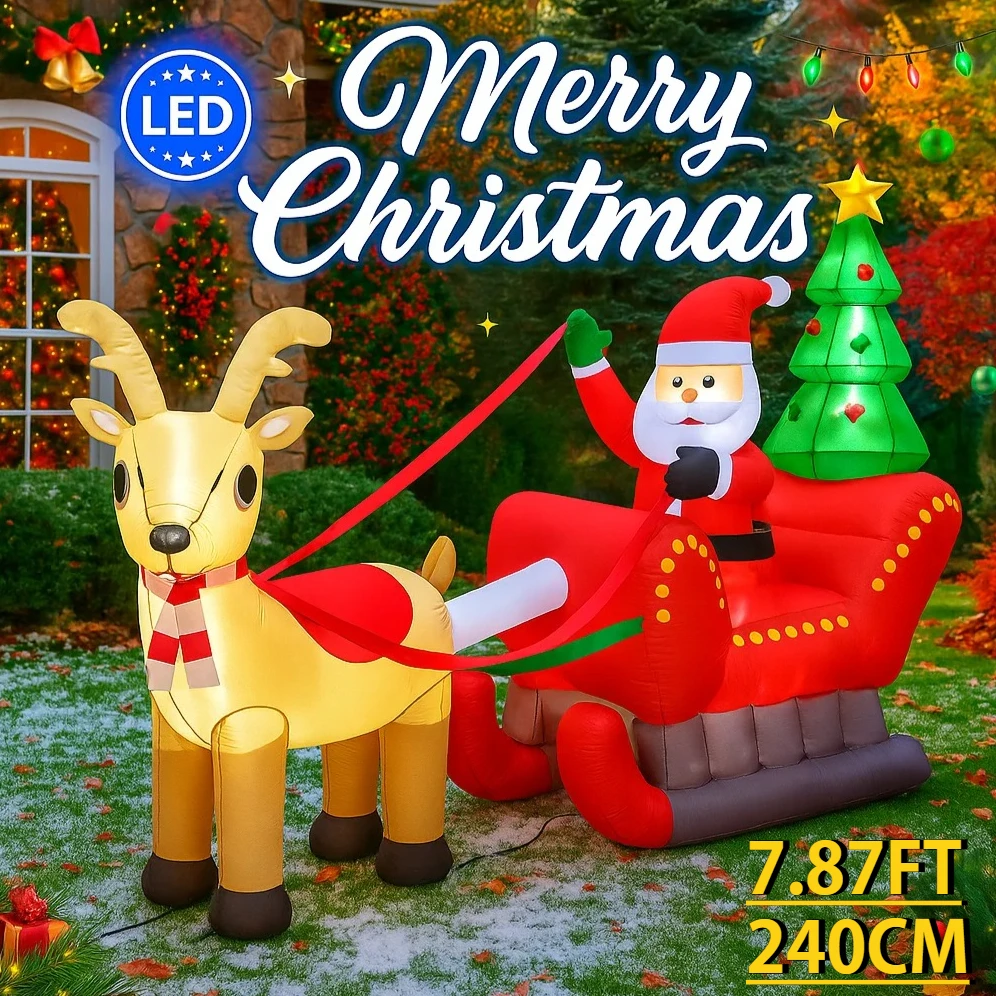 Trineo inflable de Papá Noel con luces LED para Navidad