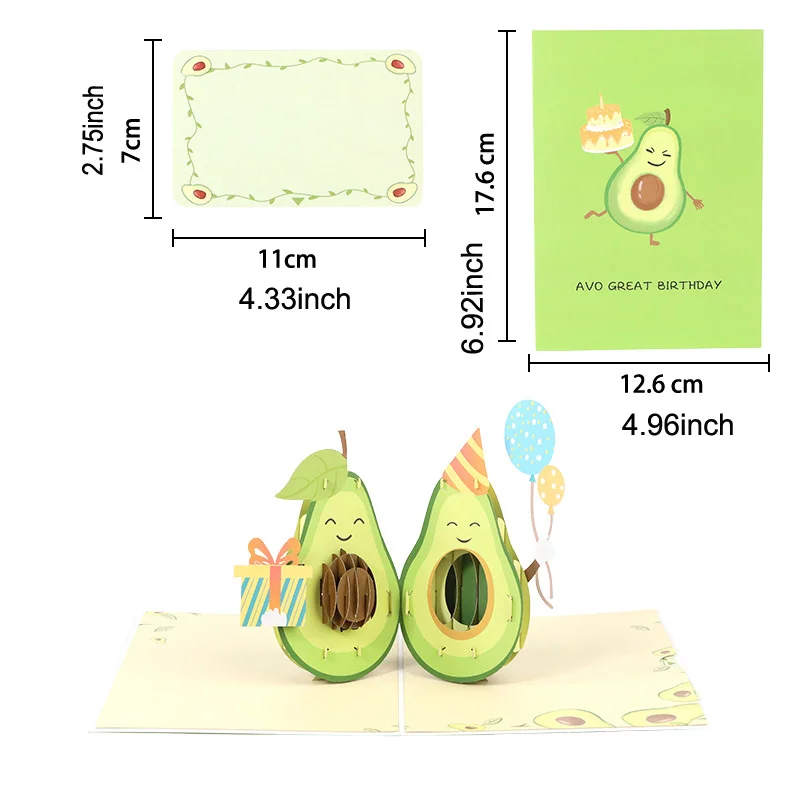 Tarjeta cumpleaños niños – Diseño 3D aguacate para fiestas - imagen 4