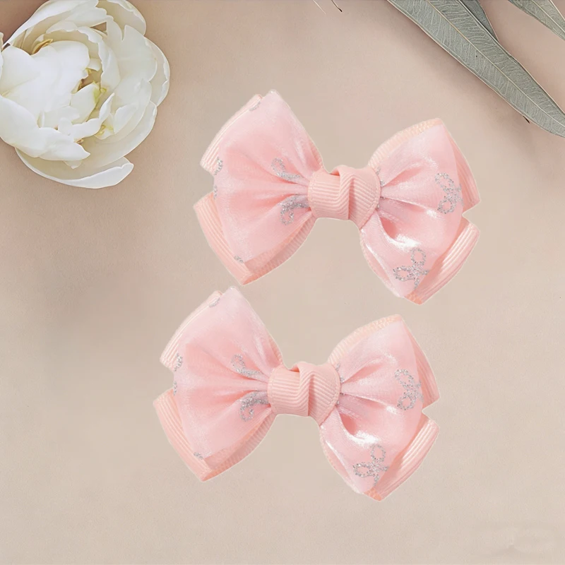 Pinzas para el cabello con lazo brillante de organza estilo fiesta - imagen 4