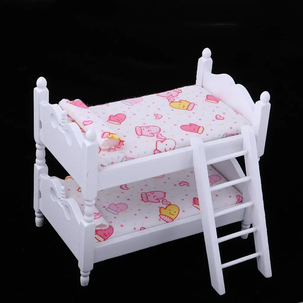 Cama litera de madera para casa de muñecas, dormitorio en miniatura - imagen 3