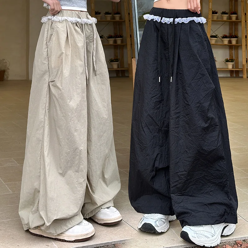 Pantalones de encaje de verano para niñas, corte recto suelto