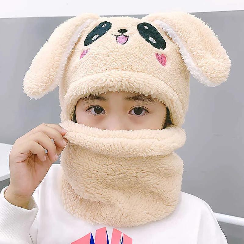 Gorro de terciopelo coral con conejito animado y felpa para invierno - imagen 5