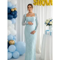 Vestido de encaje largo transparente para sesión de maternidad