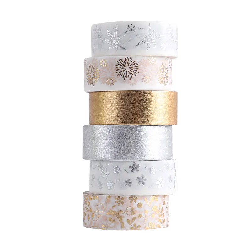 Cinta washi floral con lámina dorada para manualidades y scrapbooking - imagen 4