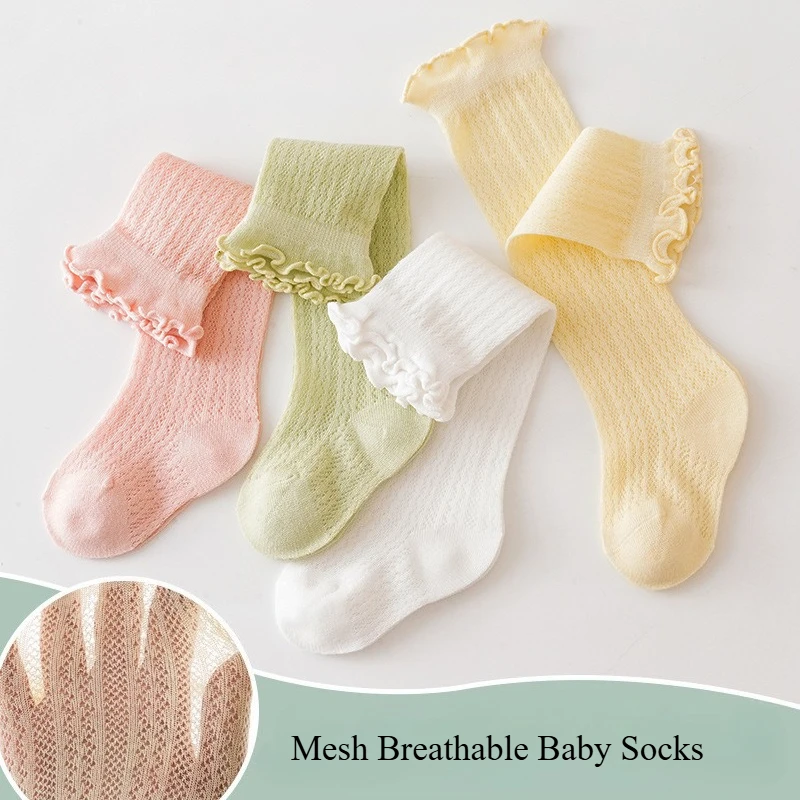 Calcetines altos de malla ultrafinos de verano con encaje para niña - imagen 5