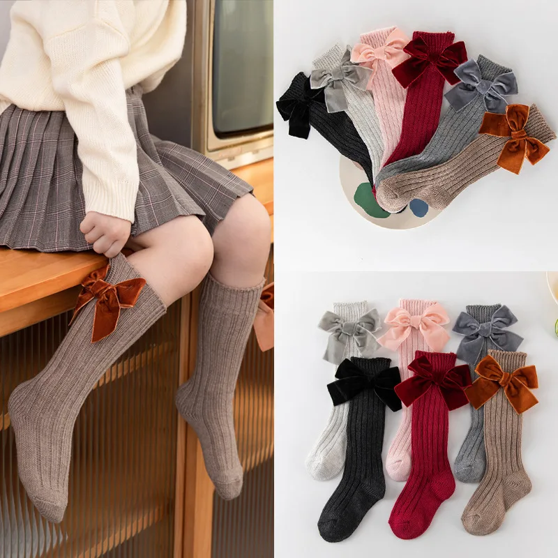 Calcetines de terciopelo con lazo para bebé y niña, suaves y cálidos - imagen 4