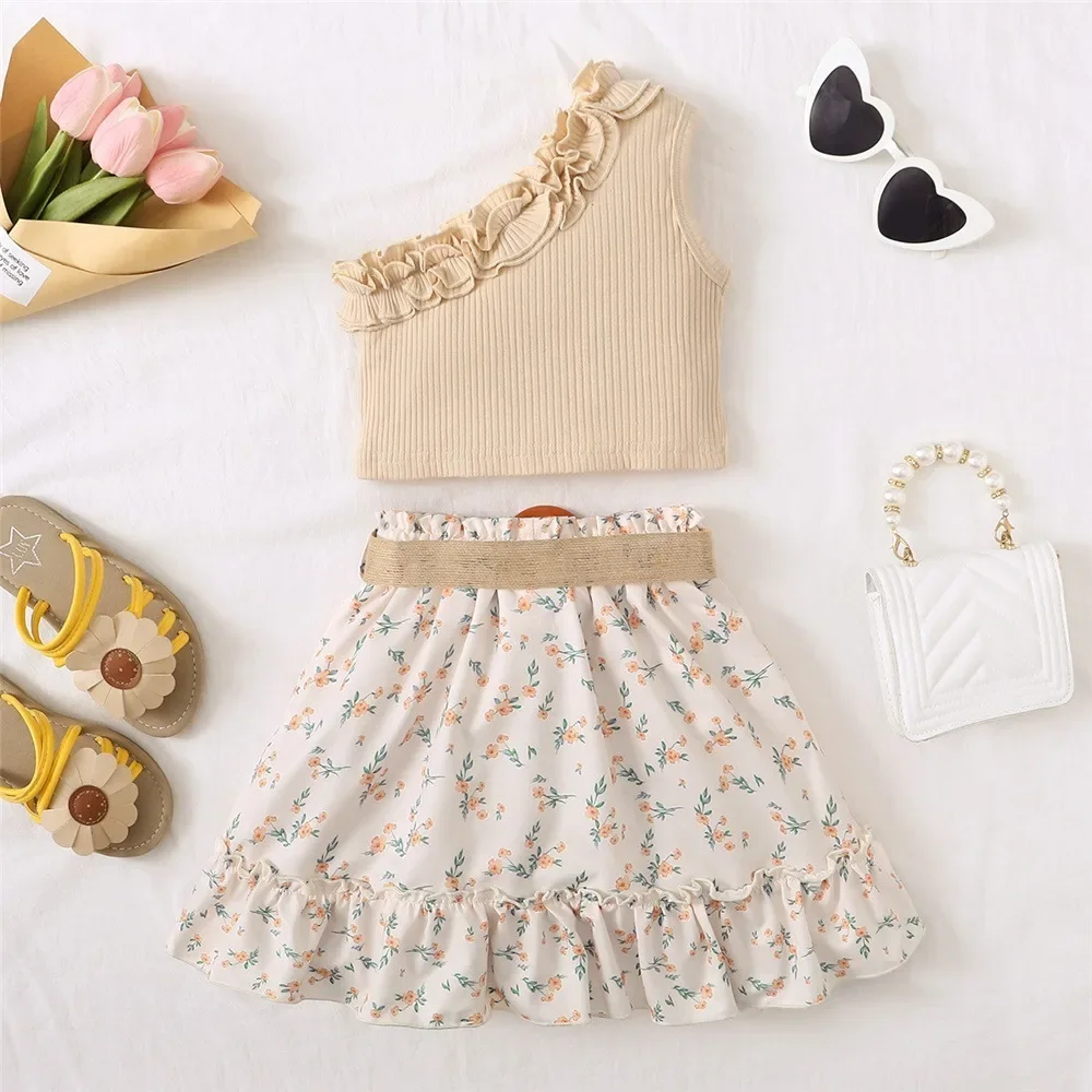 Conjunto retro niña top sin hombros y falda floral verano - imagen 3