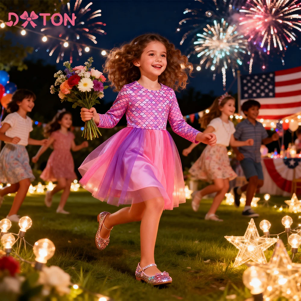 DXTON Vestido tutú de princesa para niña manga larga - imagen 2