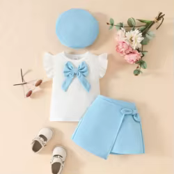 Conjunto coreano 3 pzas para niña - top sin mangas con lazo y sombrero