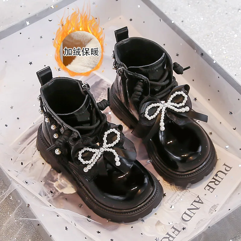 Botas de invierno para niña con lazo y terciopelo antideslizantes - imagen 3