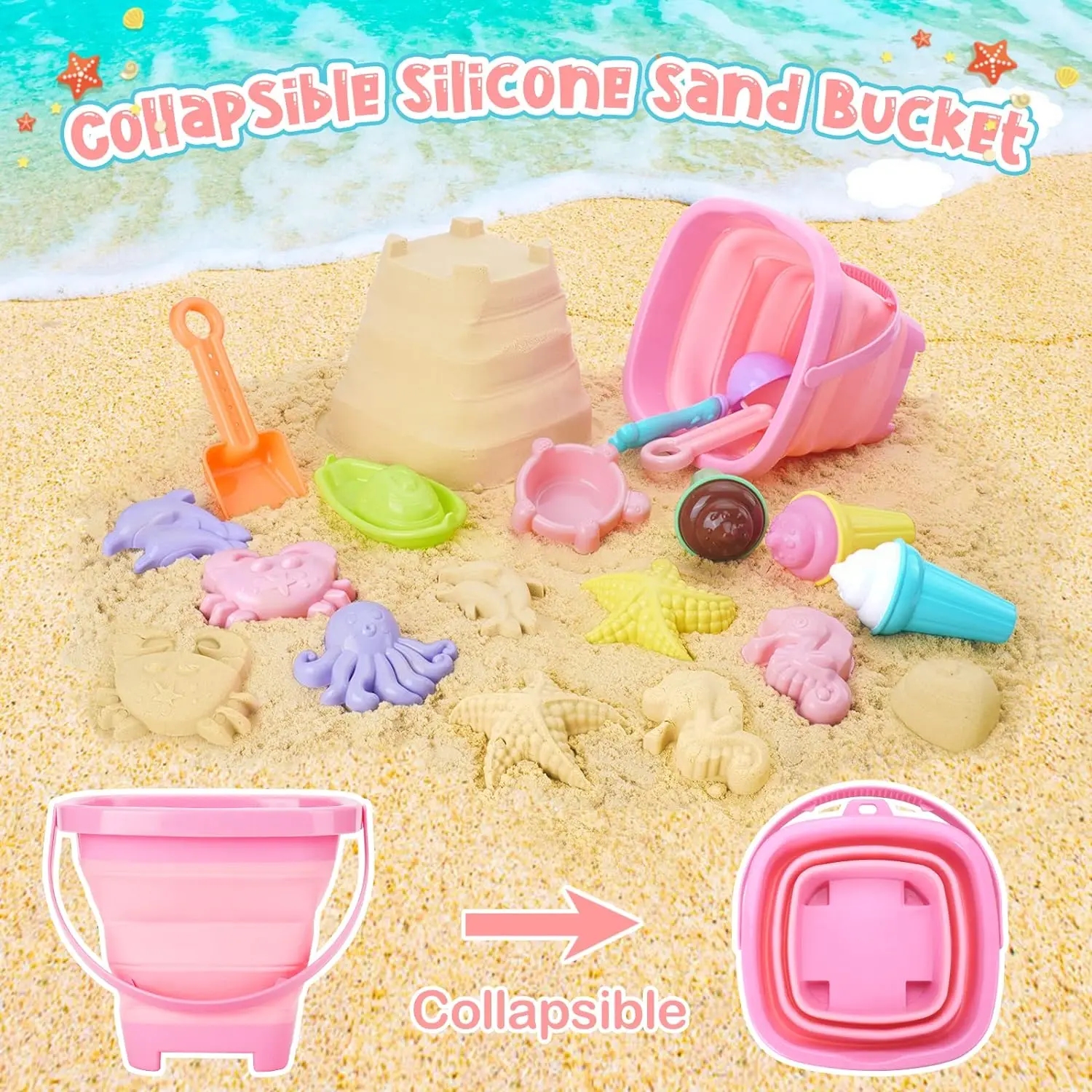 Set para playa infantil con palas y moldes de arena duraderos - imagen 3