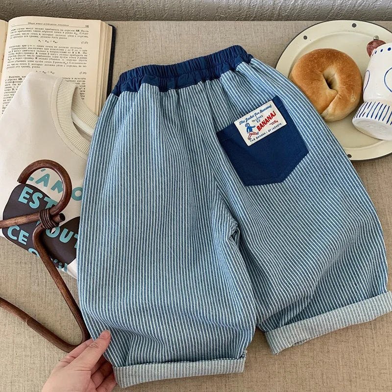 Pantalones vaqueros de algodón con rayas retro para niños - imagen 2