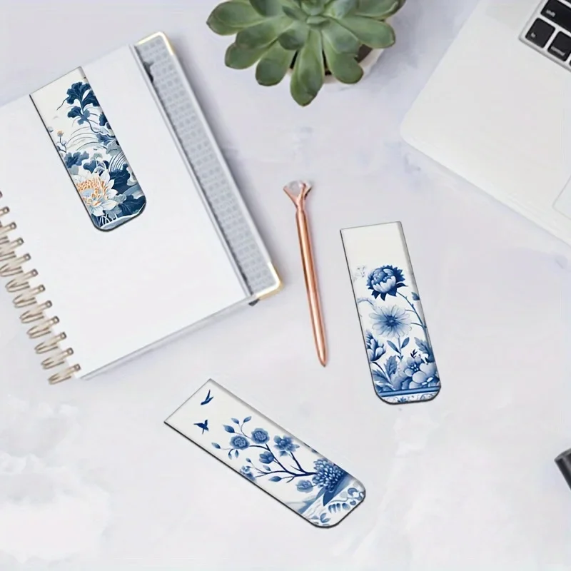 Marcapáginas magnéticos estilo porcelana azul y blanco con diseños - imagen 5