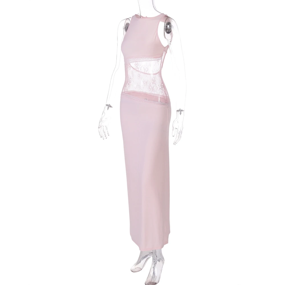 Vestido de maternidad rosa sin mangas con encaje para sesión fotos - imagen 2