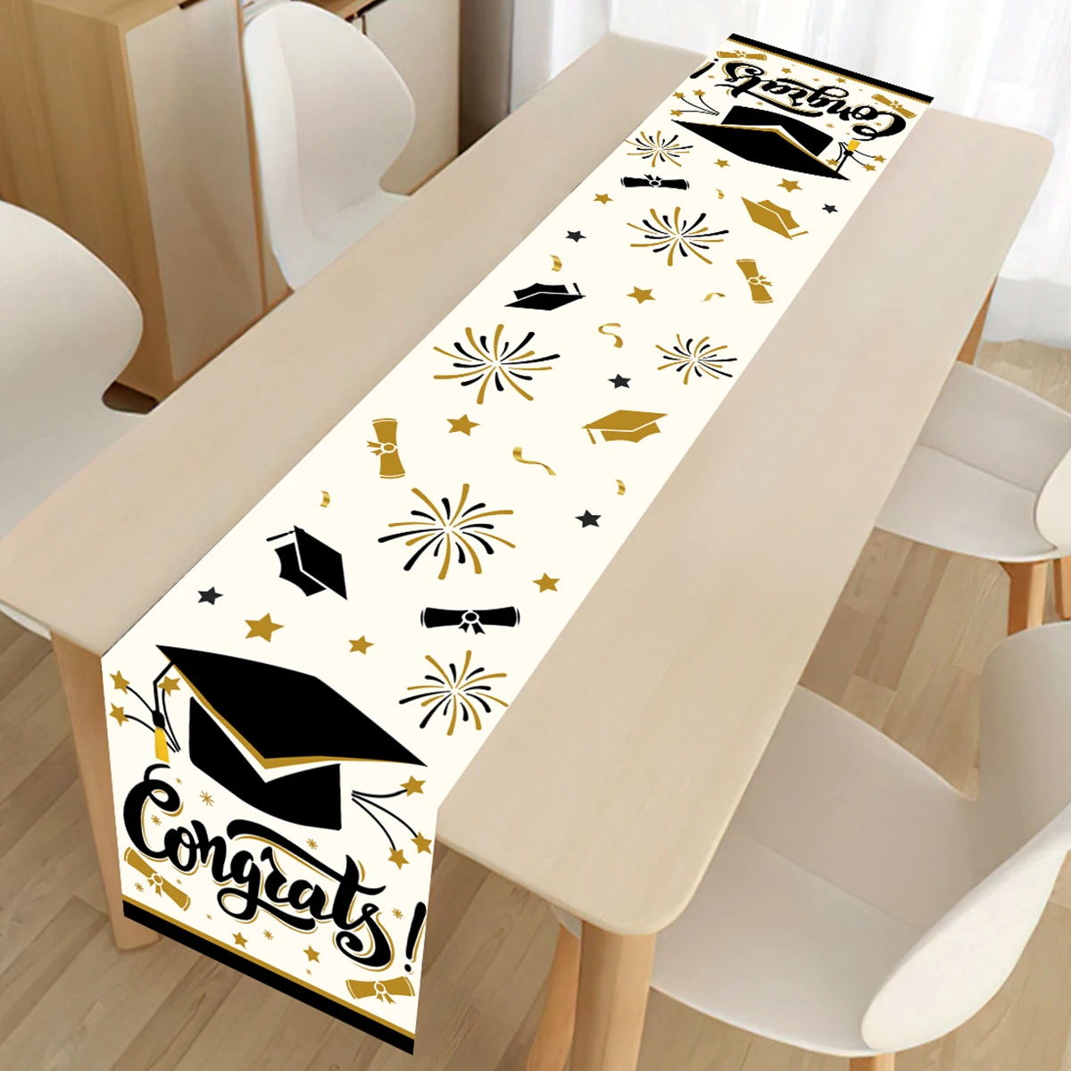 Camino de mesa para graduación – Negro y dorado - imagen 2