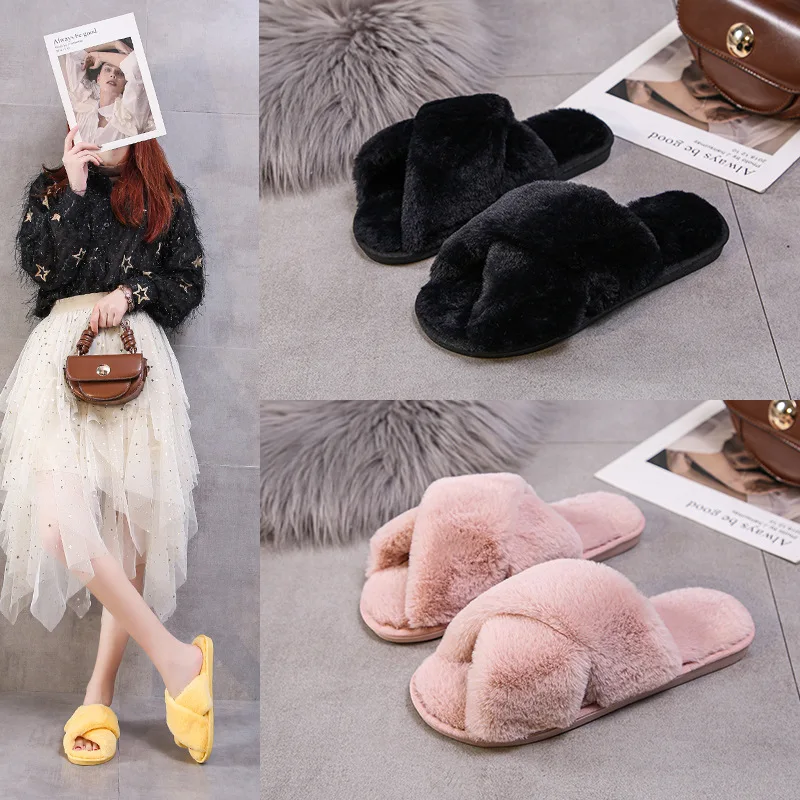 Pantuflas cruzadas de felpa y lana para otoño e invierno - imagen 4