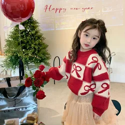 Jersey de punto rojo para niña – Cálido y suave, otoño invierno
