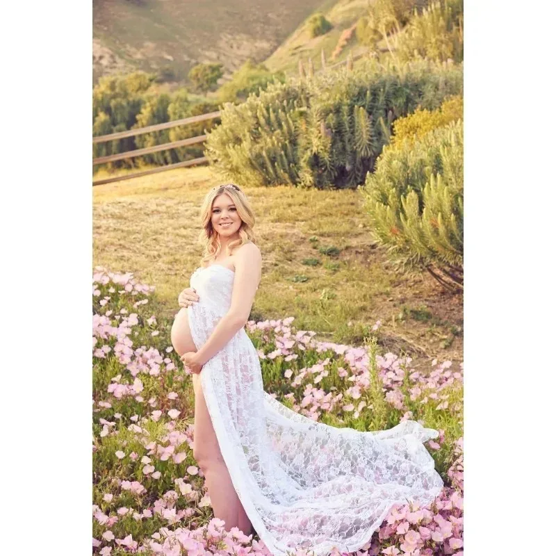 Vestido premamá de encaje sin mangas, sirena y escote redondo - imagen 3