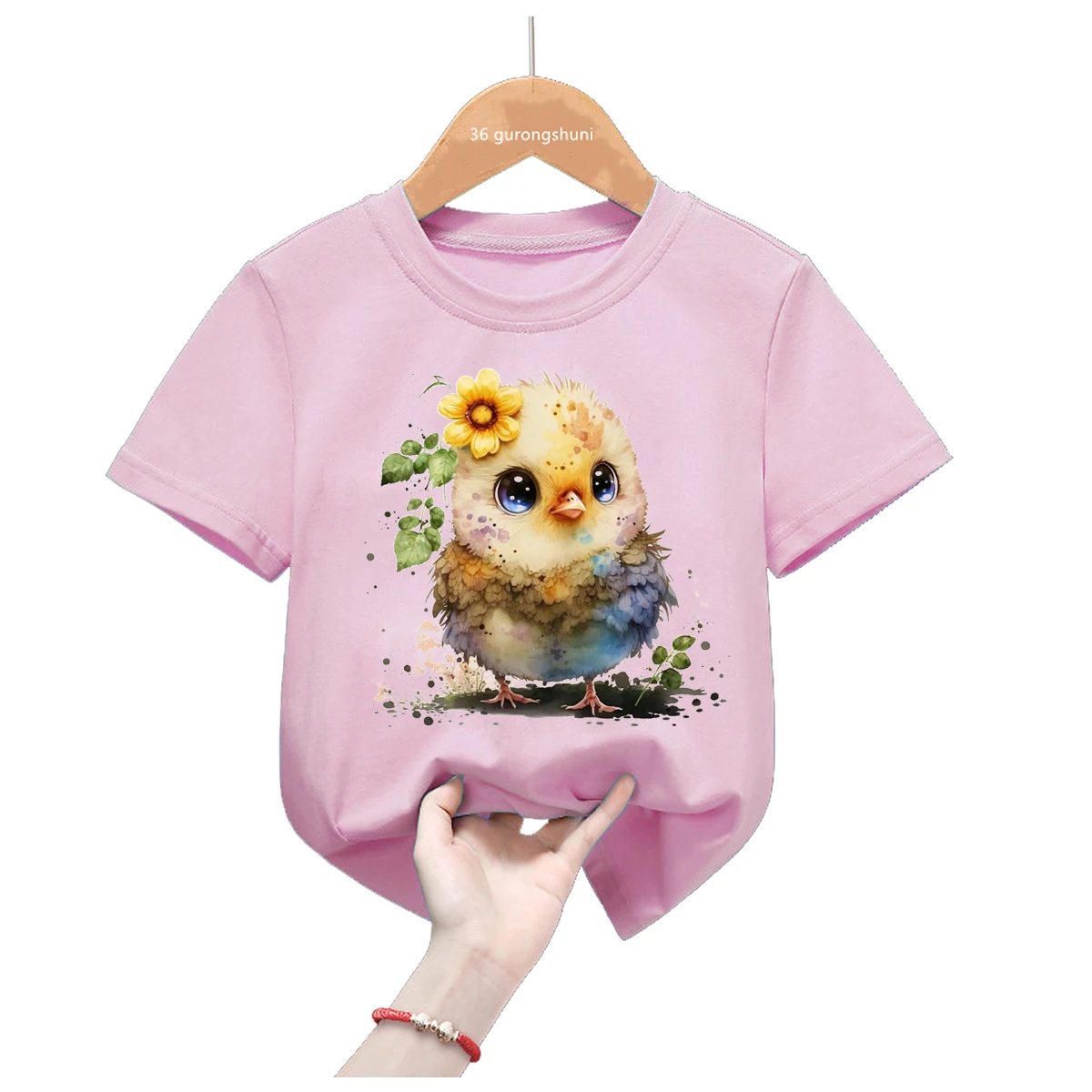 Camiseta infantil de verano con estampado de pollito – Colores pastel - imagen 2