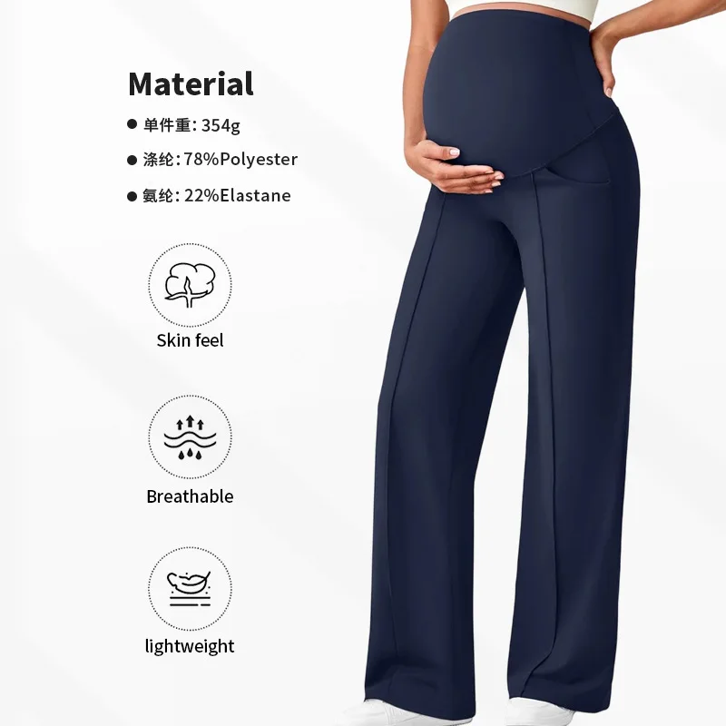 Pantalón de embarazo tiro alto perneras rectas amplias con bolsillos - imagen 5