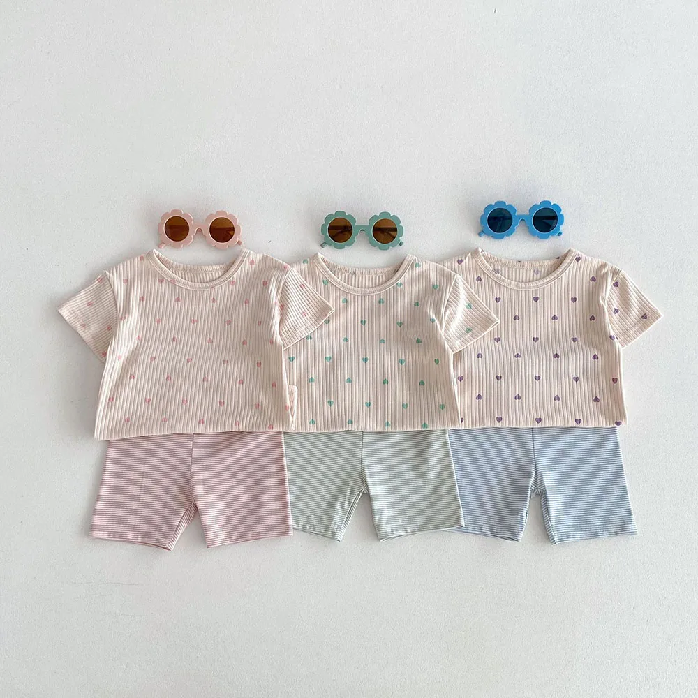 MILANCEL Pijama infantil con camiseta corazón y pantalones a rayas - imagen 3
