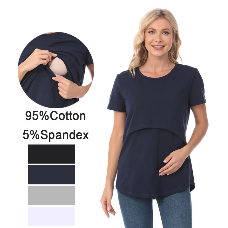 Camiseta de lactancia holgada de manga corta para embarazadas