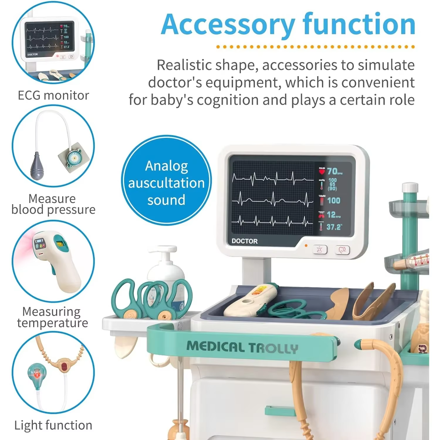 Kit médico infantil con estetoscopio y termómetro para juego - imagen 3