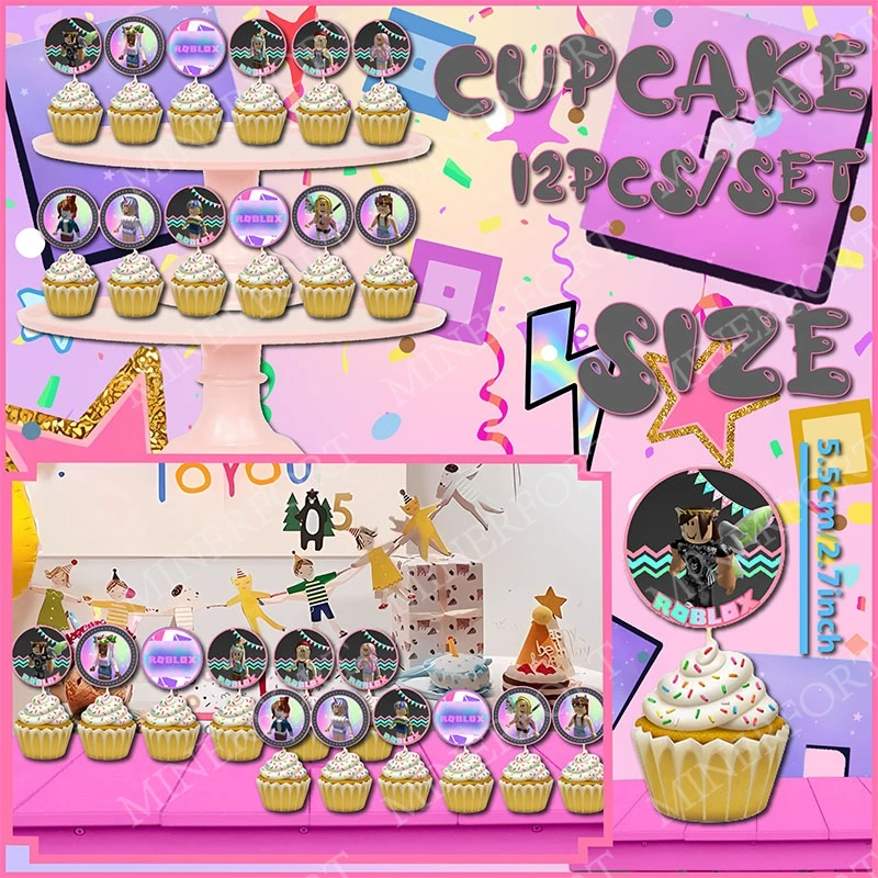 Adornos pastel Roblox rosa para cumpleaños y ducha de bebé - imagen 5