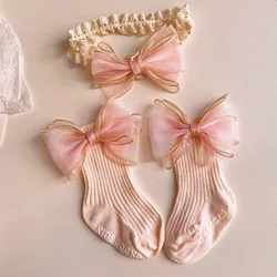 Diadema de calcetín con lazo para bebé – Encaje estilo europeo