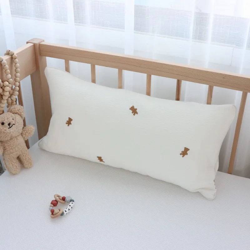 Almohada bebé recién nacido algodón waffel bordado oso estrella para cuna - imagen 5