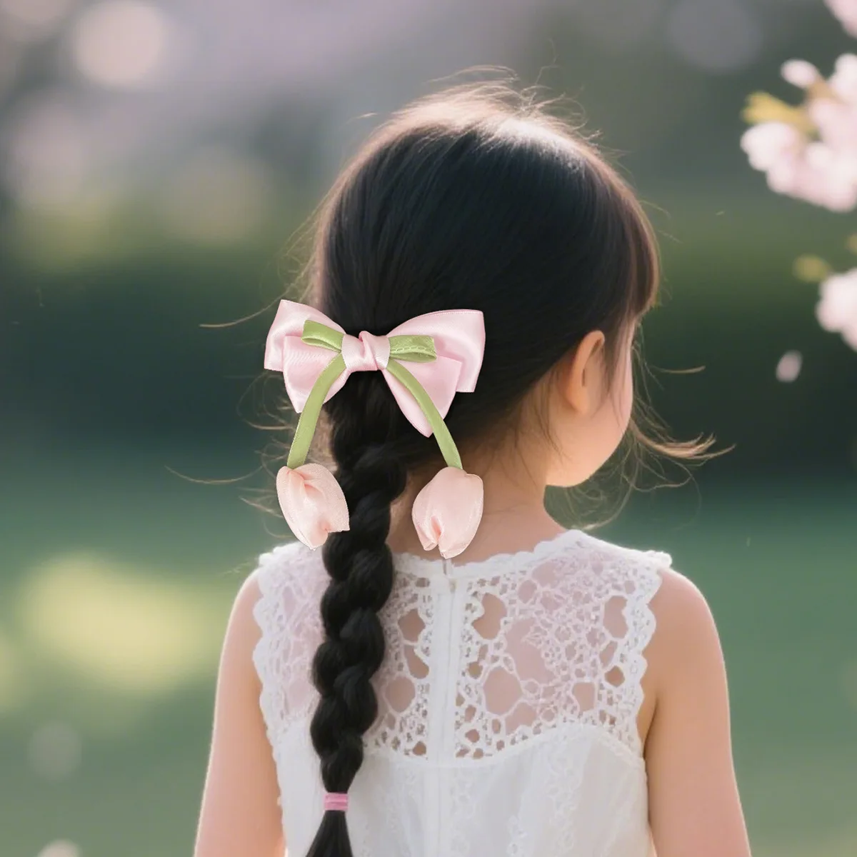 Pinzas de pelo con tulipán chifón rosa para niña – Horquillas florales - imagen 5