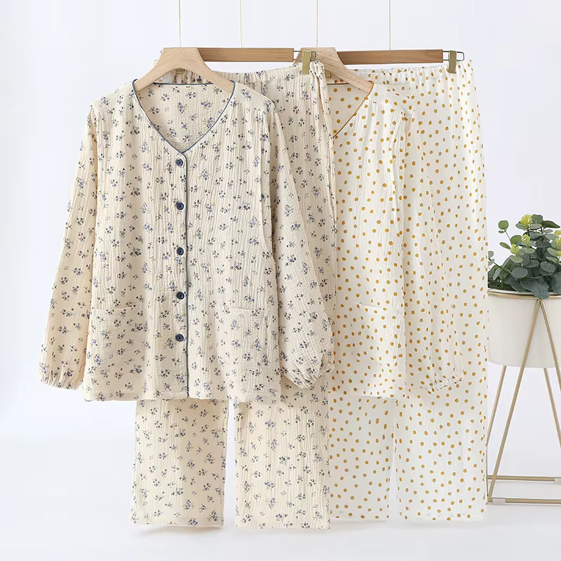 Pijama embarazo algodón floral manga larga para amamantar - imagen 3