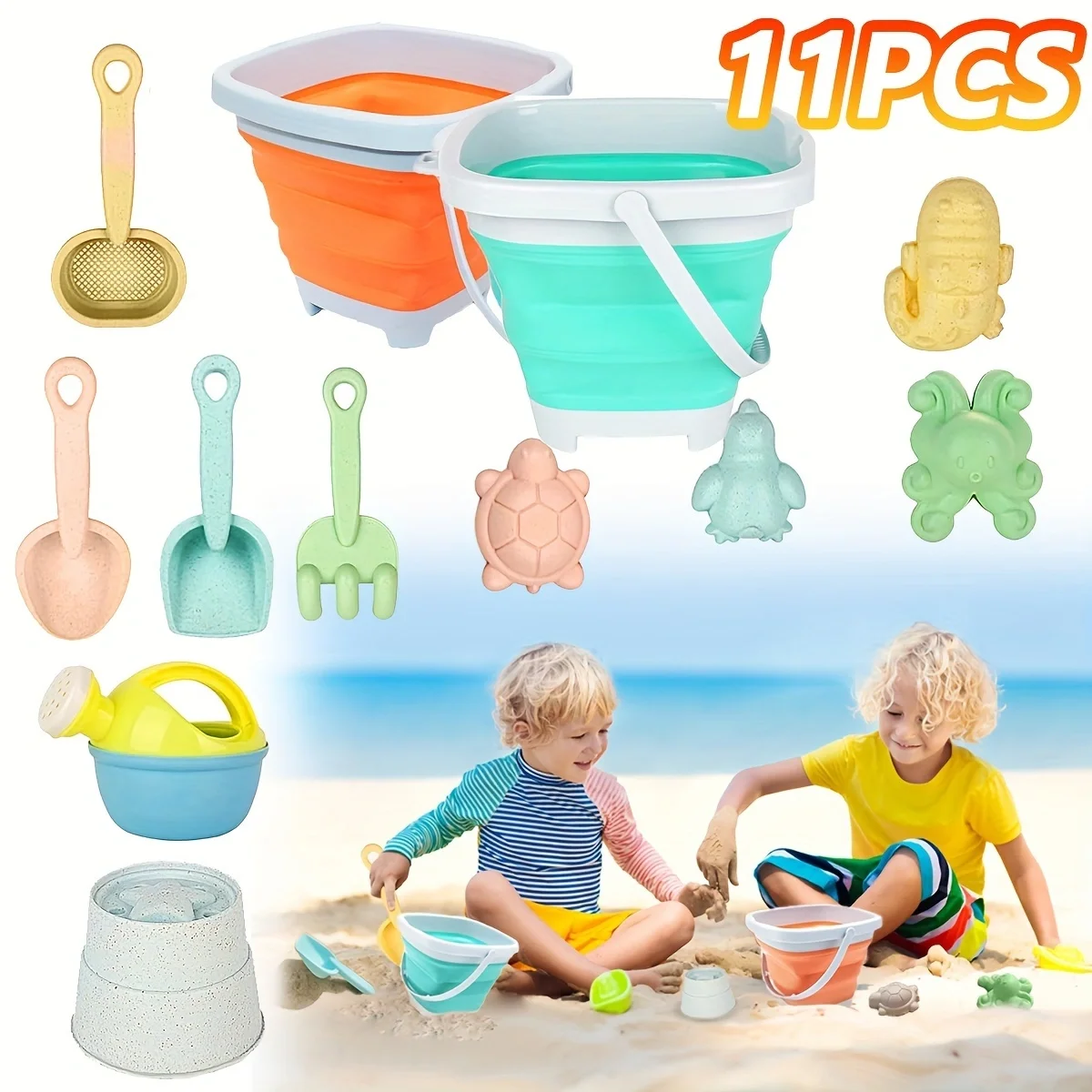 Juguetes de playa con cubo plegable, pala y moldes - imagen 5