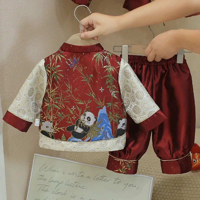 Conjunto infantil panda: camiseta manga larga y pants para bebé