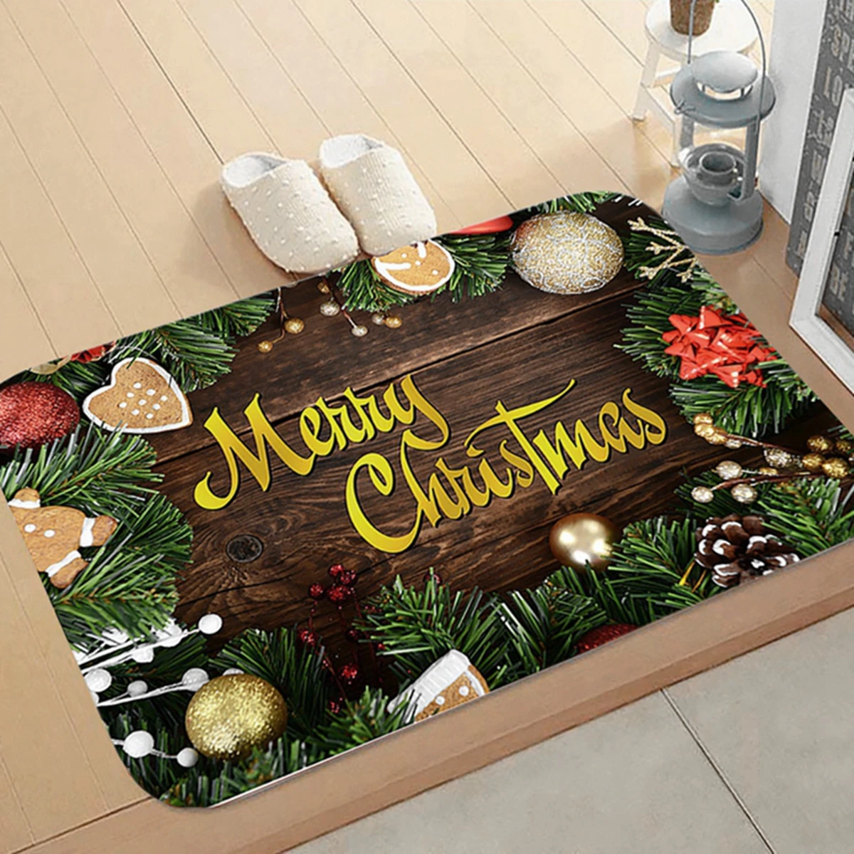 Alfombra antideslizante navideña de Papá Noel para puerta - imagen 4