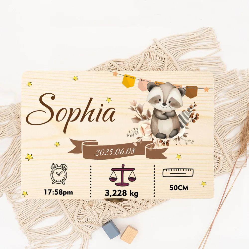 Caja de recuerdos de madera para bebé - Regalo de bautizo personalizado - imagen 4