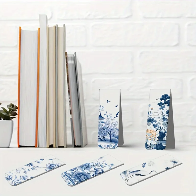 Marcapáginas magnéticos estilo porcelana azul y blanco con diseños - imagen 3