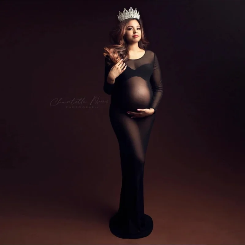 Body de tul para embarazadas – Vestido de maternidad manga larga - imagen 2