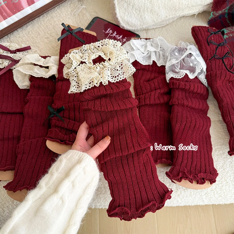 Calentadores rojos para niña – Estilo Lolita Invierno - imagen 5