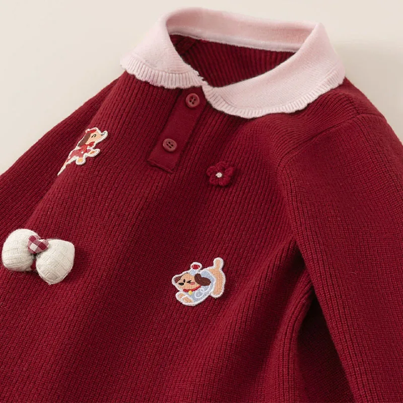 Vestido de invierno rojo para niña estilo princesa, tejido cálido - imagen 4
