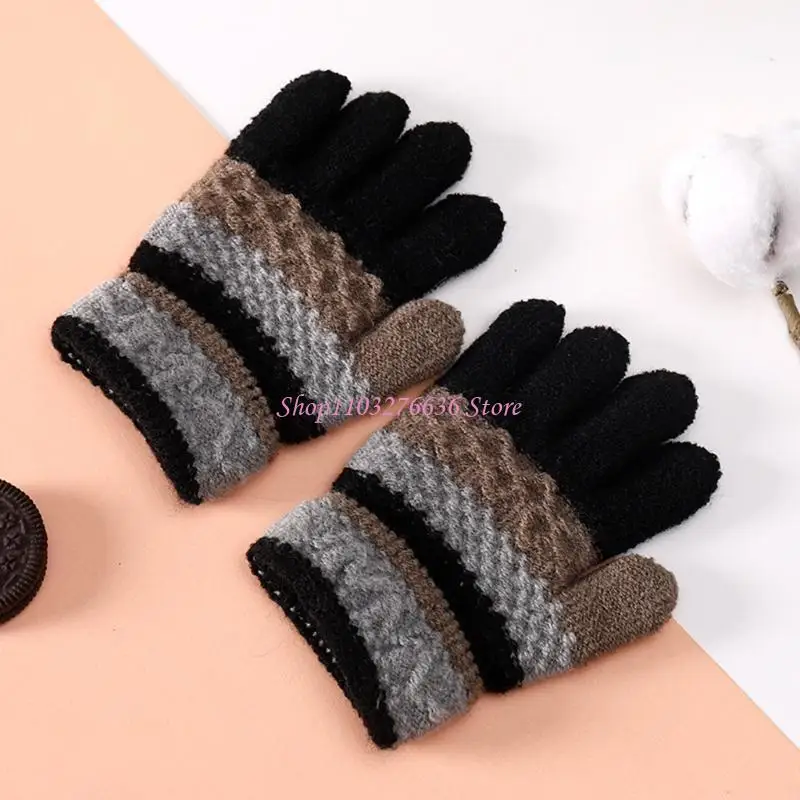 Guantes de invierno para niños tejidos a rayas, térmicos y cálidos - imagen 4