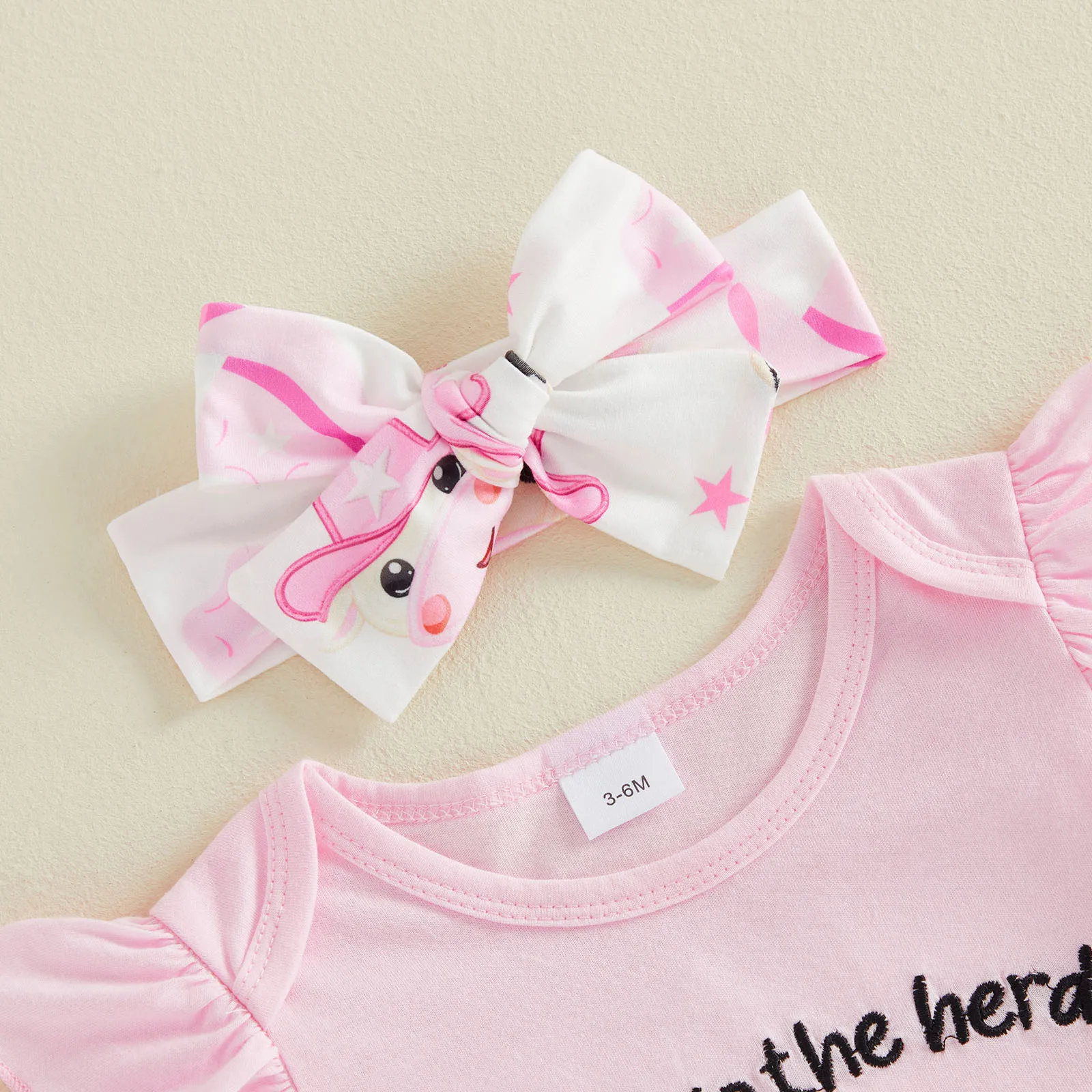 Conjunto verano bebé niña: romper manga corta y diadema vaquera - imagen 4