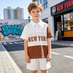 Conjunto niño polo y pantalón corto color albaricoque