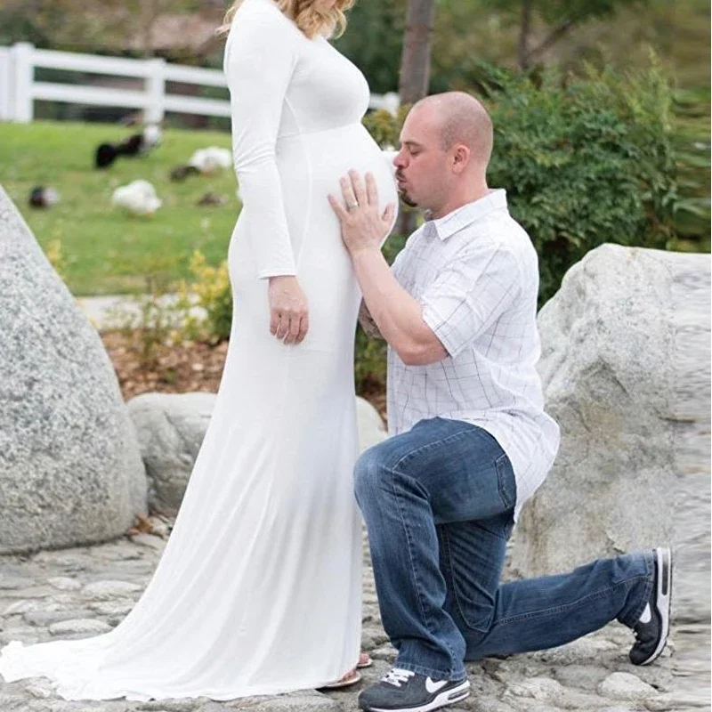 Vestido de maternidad blanco largo hasta el suelo para fotos